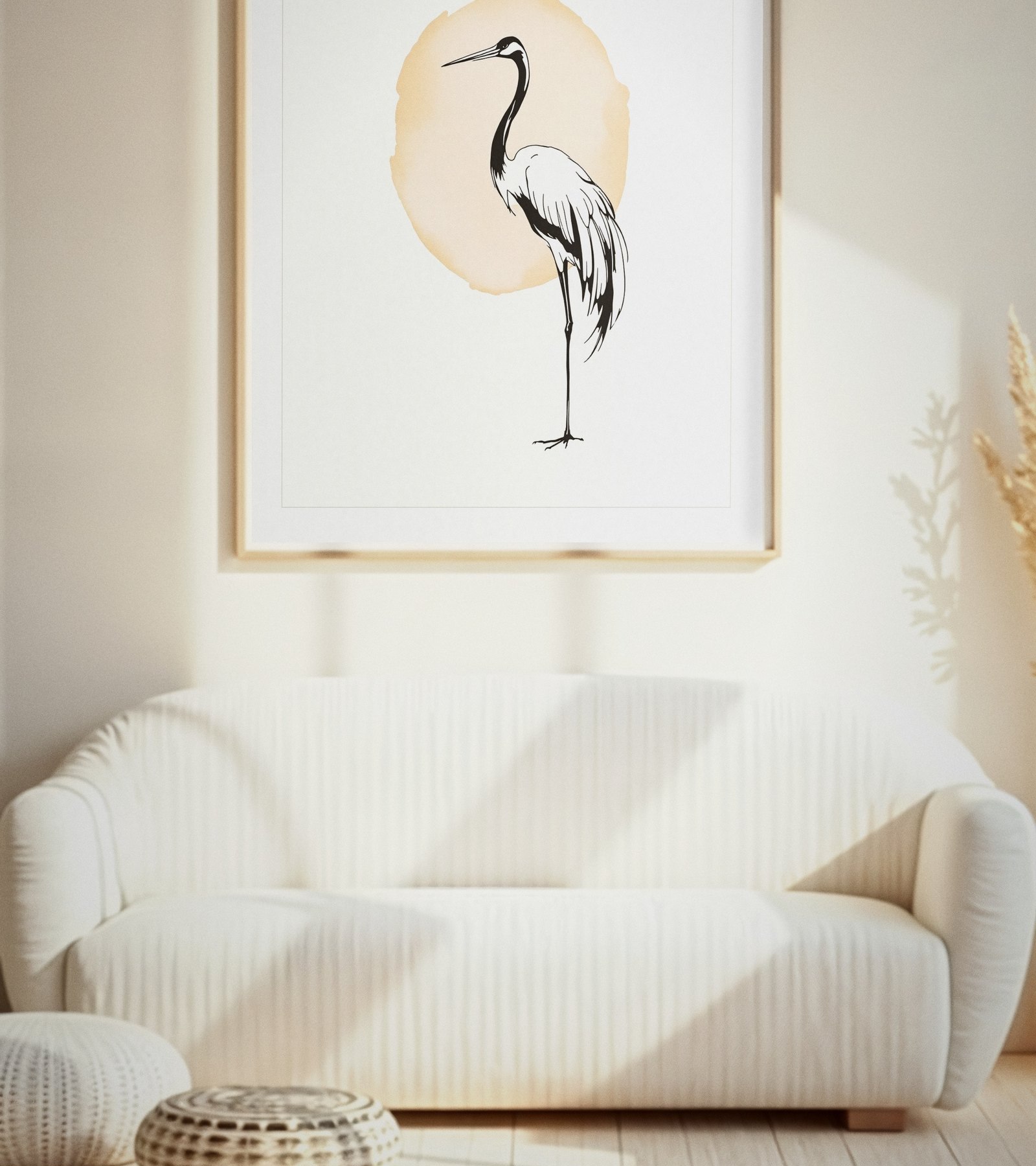 A finished room: Nikbin Design wall art above the sofa