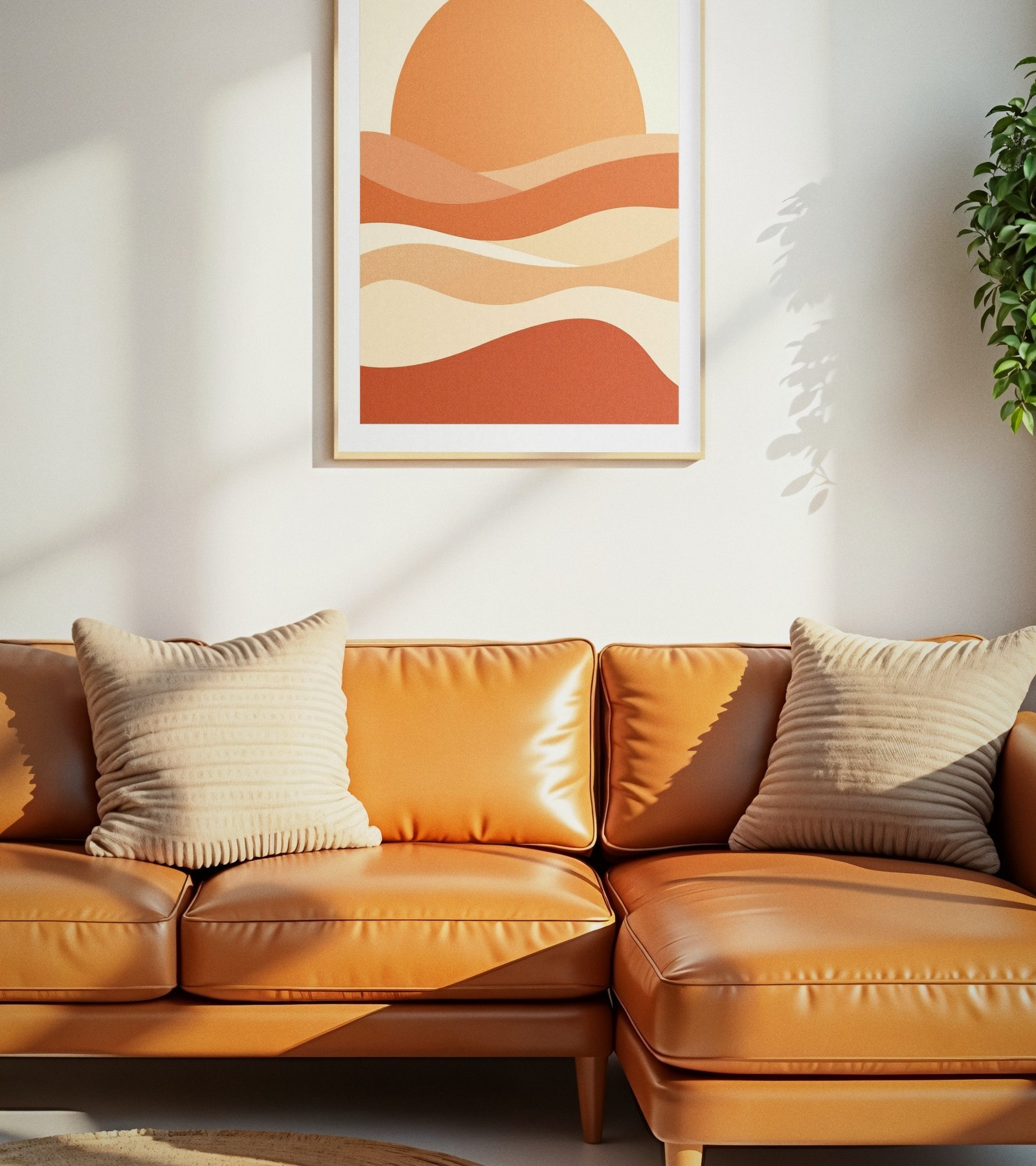 A finished room: Nikbin Design wall art above the sofa