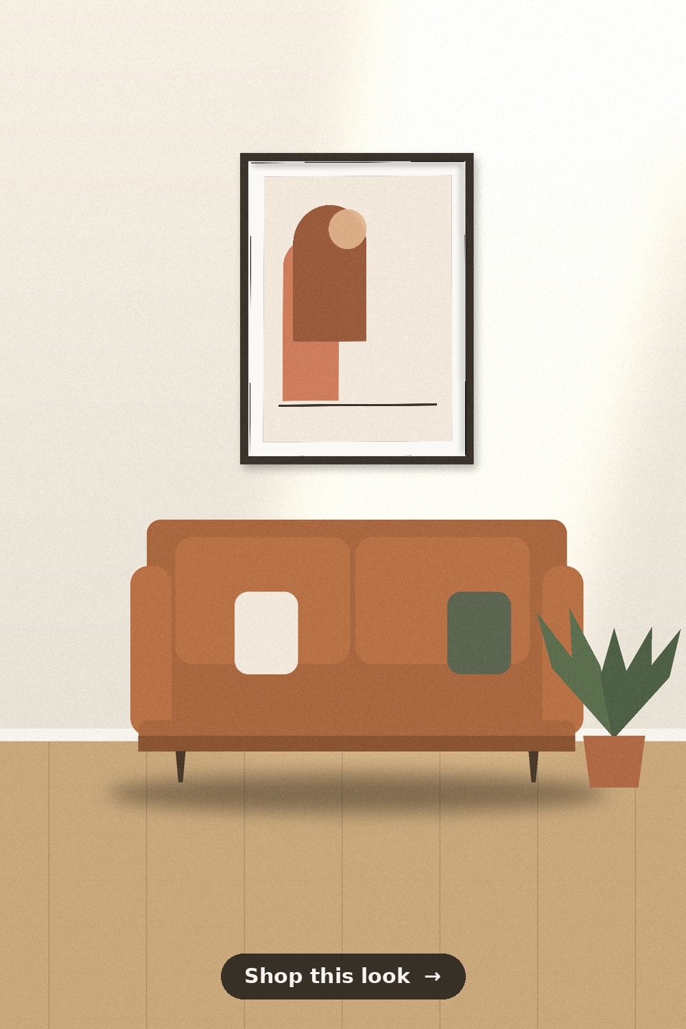 Abstract Terracotta wall art in a styled living room