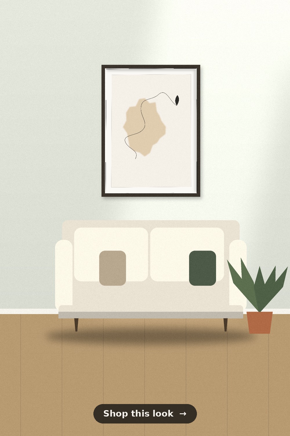 Japandi Line Art wall art in a styled living room