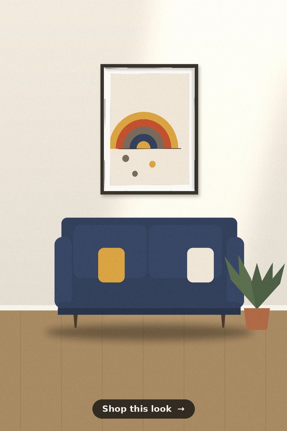 Mid-Century Geometric wall art in a styled living room